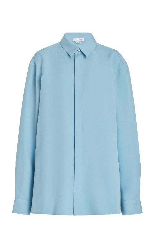 Price Reduction Nicolas Shirt in Mineral Blue Silk Wool Cady