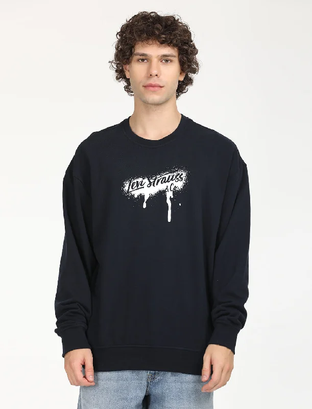 Crazy Deals Men's Solid Navy Crew Neck Sweatshirt