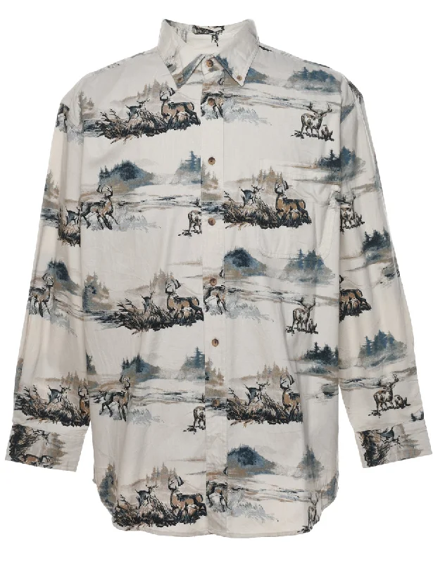 Huge Savings 1990s Landscape Print Shirt - L