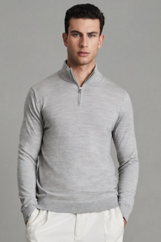 Shop and Save Sw11 Half-Zip Funnel Neck Ribbed Sweater - Heather Grey