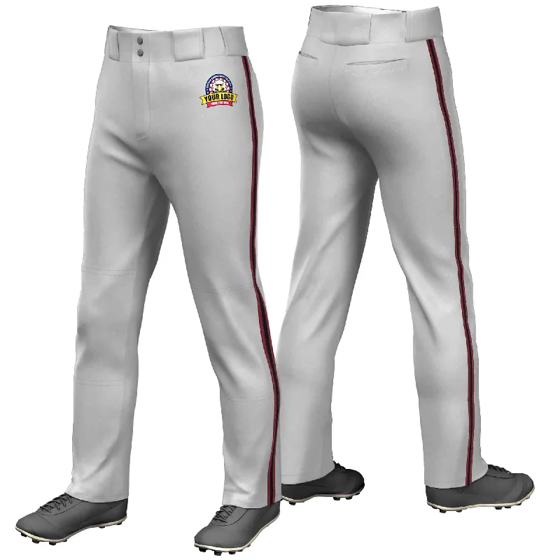 Act Now Custom Gray Crimson Black-Crimson Classic Fit Stretch Practice Loose-fit Baseball Pants Act Now Custom Gray Crimson Black-Crimson Classic Fit Stretch Practice Loose-fit Baseball Pants