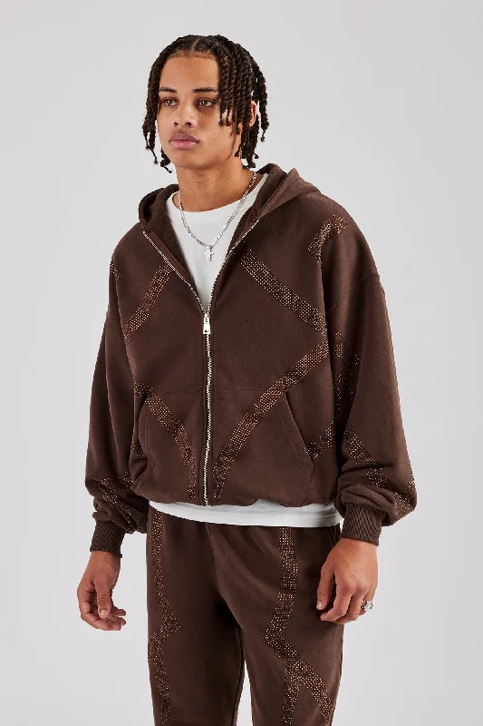 Weekend Offers That Sizzle Rhinestone Diamond Zip Through Hoodie - Chocolate