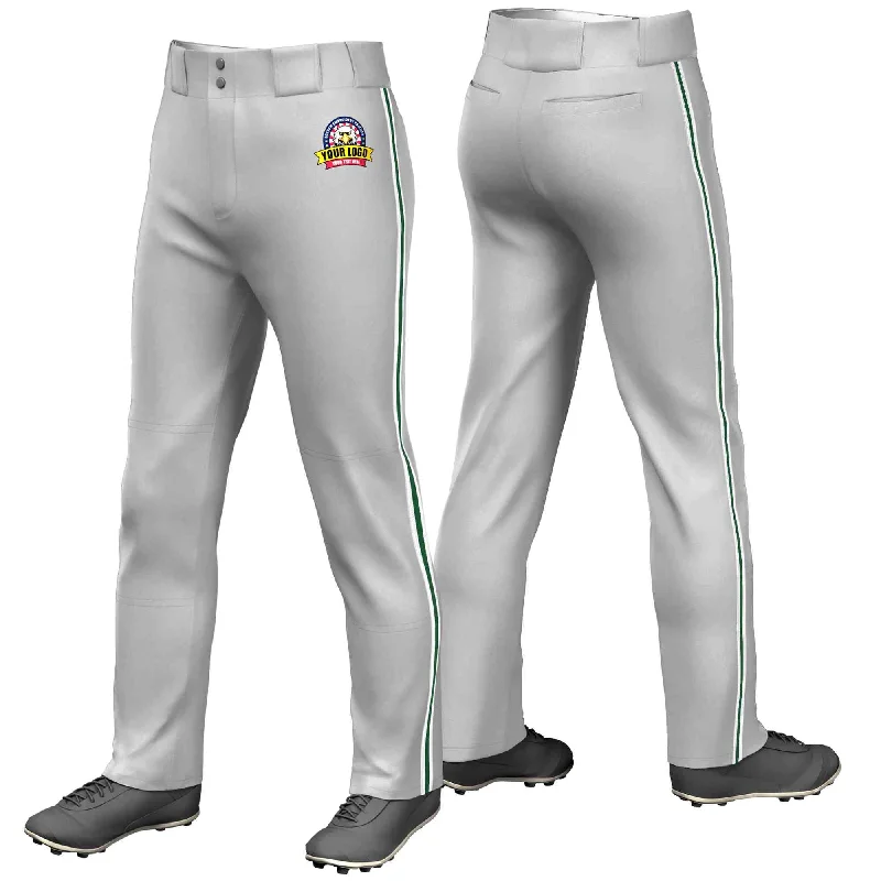 Overstock Custom Gray White Green-White Classic Fit Stretch Practice Loose-fit Baseball Pants