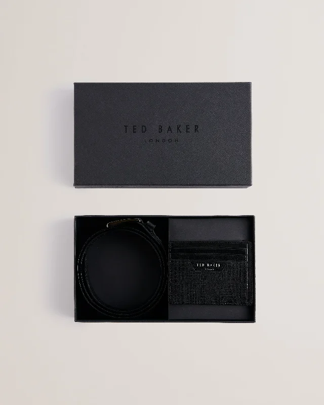 Value Deals Etwood Etched Leather Belt & Cardholder Black
