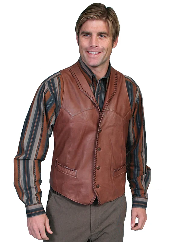 Celebrate the Weekend with Discounts Scully Leather Mens Whip Stitch Leather Lapel Vest Ranch Tan
