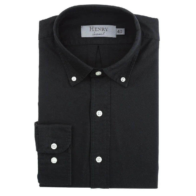 Seasonal Clearance HENRY SARTORIAL Garment Washed Single Cuff Shirt BLACK