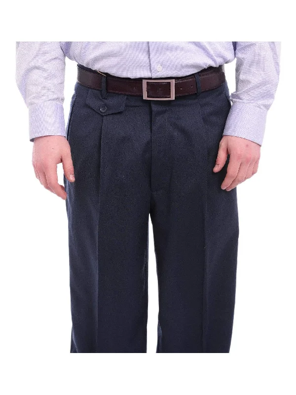 Grand Opening Sale Apollo King Classic Fit Wide Leg Solid Blue-green Pleated Wool Dress Pants
