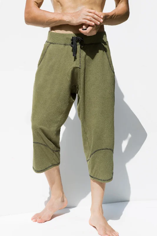 New Deals Men 3/4 Pants - Yoga Men Capris - Olive Green
